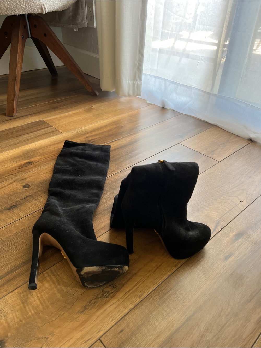 Prada Black Suede High Heel Ankle & Sock Boots
